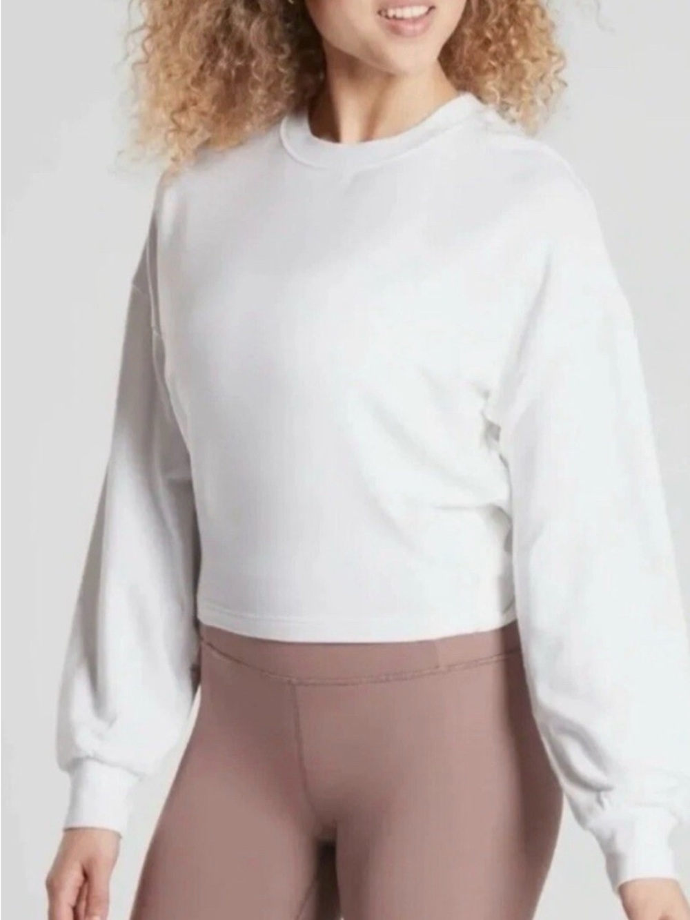 Athleta White Cropped Crew Sweatshirt
